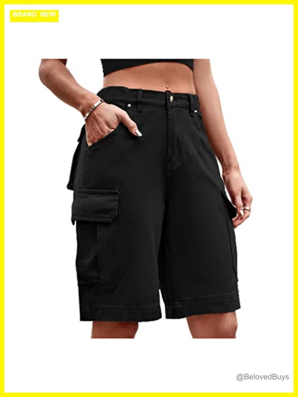 Women's Loose Fit Multi-Pocket Twill Bermuda Cargo Shorts Knee Length Y2K